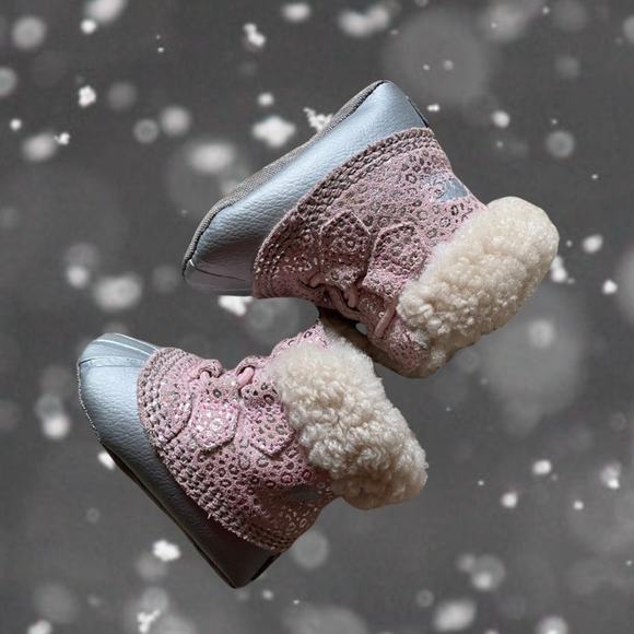 Sorel Dusty Pink Chrome Grey Animal Print Caribootie Booties Baby Sz 3 - Picture 6 of 6